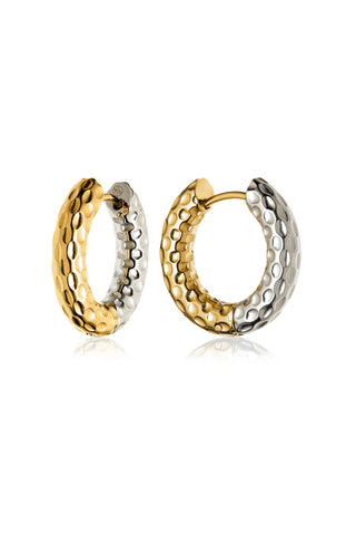 Gold & Titanium Mixed Metal Hammered Hoop Earrings