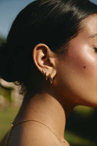 Gold & Titanium Mixed Metal Hammered Hoop Earrings