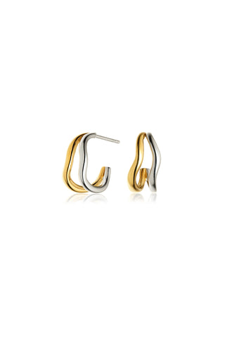Gold & Titanium Mixed Metal Double Wave Hoop Stud Earrings
