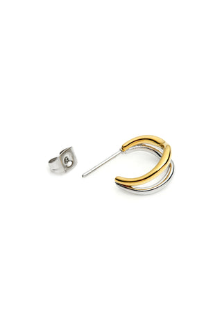 Gold & Titanium Mixed Metal Double Wave Hoop Stud Earrings