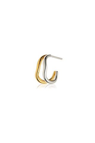 Gold & Titanium Mixed Metal Double Wave Hoop Stud Earrings