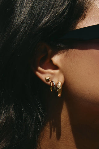 Gold & Titanium Mixed Metal Double Wave Hoop Stud Earrings