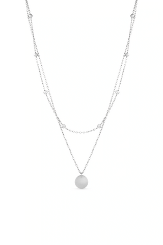 Waterproof Silver Bead and Disc Double Cable Chain Necklace