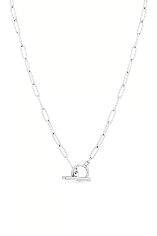 Waterproof Silver Paperclip T-Bar Necklace
