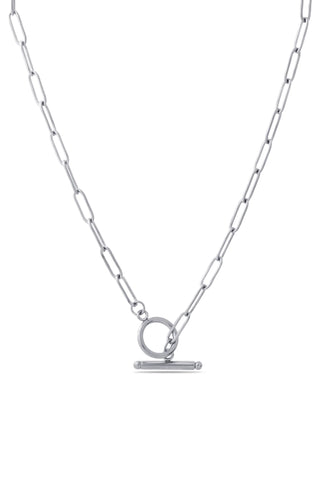 Waterproof Silver Paperclip T-Bar Necklace