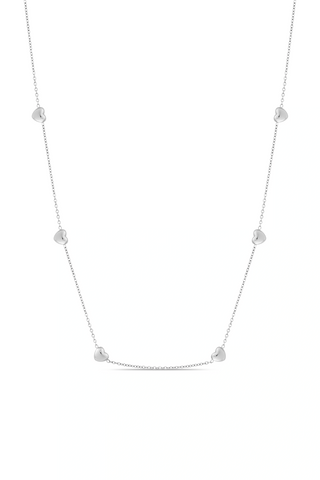 Waterproof Silver Heart Station Necklace