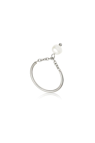 Silver Hanging Pearl Ring