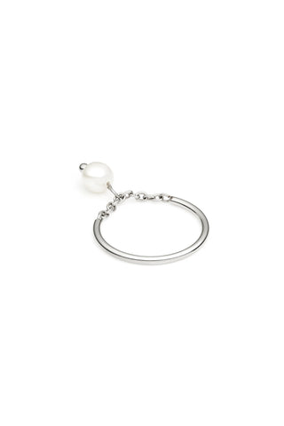 Waterproof Silver Hanging Pearl Ring