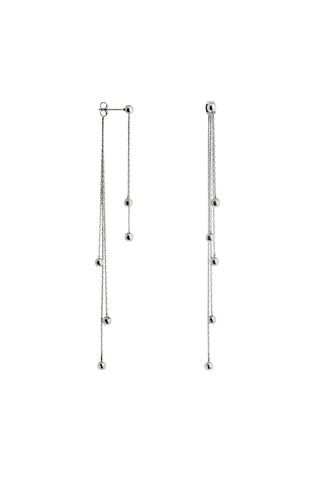 Waterproof Silver Double Hanging Bead Chain Stud Earrings