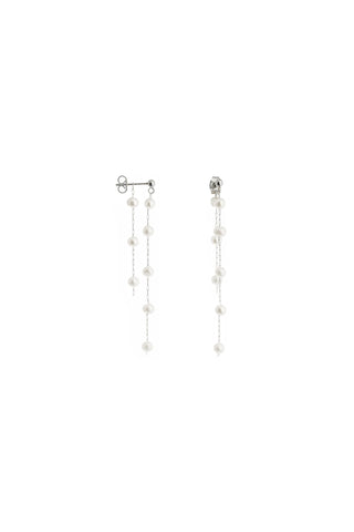 Waterproof Silver Double Hanging Pearl Chain Stud Earrings