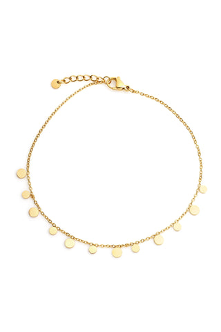 Gold Disc Charm Rolo Chain Anklet