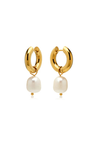 Gold Pearl Hoop Earrings