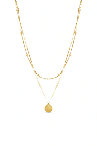 Waterproof Gold Bead and Disc Double Cable Chain Necklace