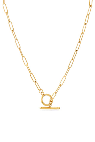 Waterproof Gold Paperclip T-Bar Necklace