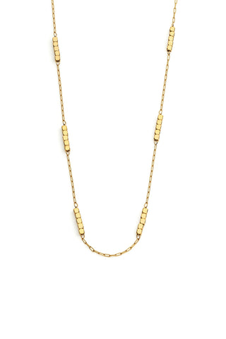 Gold Square Beaded Station Necklace