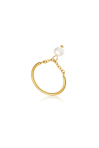 Gold Hanging Pearl Ring