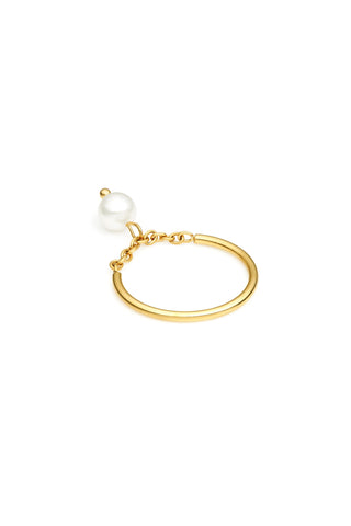Waterproof Gold Hanging Pearl Ring