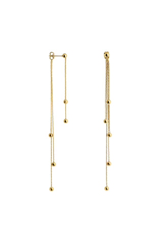 Waterproof Gold Double Hanging Bead Chain Stud Earrings