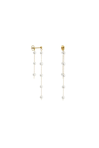 Waterproof Gold Double Hanging Pearl Chain Stud Earrings