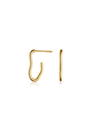 Gold Wavy Hoop Stud Earrings