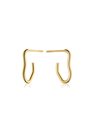 Gold Wavy Hoop Stud Earrings