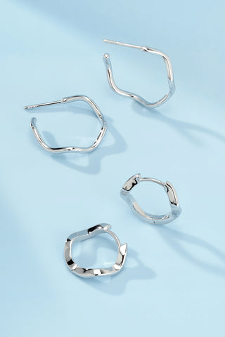 Silver Wavy Hoop Earrings