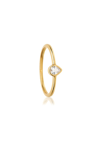 18ct Gold Vermeil Silver Stacking Ring with Teardrop Cubic Zirconia