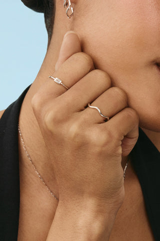 Silver Stacking Ring with Baguette Cubic Zirconia