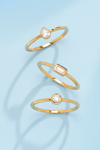 18ct Gold Vermeil Silver Stacking Ring with Baguette Cubic Zirconia
