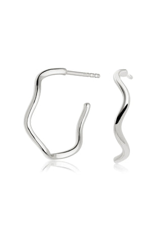 Silver Wavy Hoop Stud Earrings
