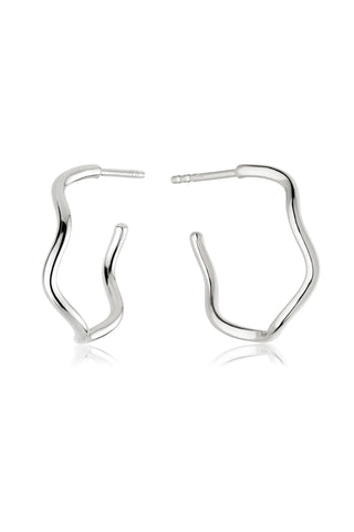Silver Wavy Hoop Stud Earrings