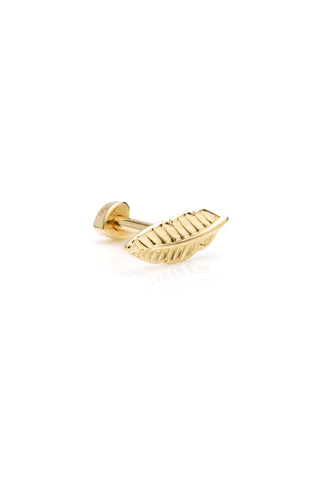 Feather 9ct Solid Gold Barbell Earring with Screw on Heart Back