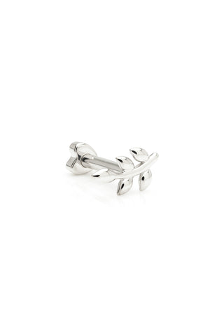 Fixed Leaf 9ct Solid White Gold Barbell Earring and Screw on Heart Back
