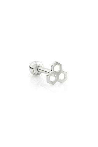 Honeycomb 14ct Solid White Gold Barbell Earring