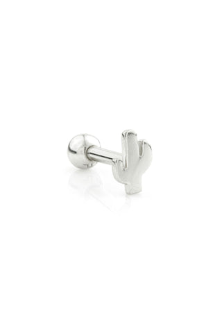 Cactus 14ct Solid White Gold Barbell Earring