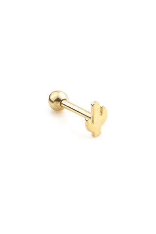 Cactus 14ct Solid Gold Barbell Earring