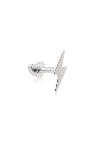 Lightning Bolt 9ct Solid White Gold Barbell Earring with Screw on Heart Back
