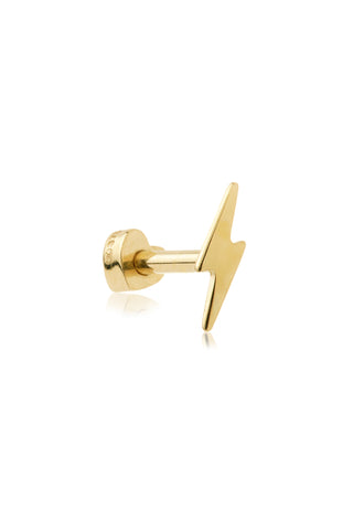Lightning Bolt 9ct Solid Gold Barbell Earring with Screw on Heart Back
