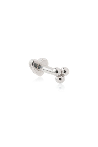 Trinity Dot 9ct Solid White Gold Barbell Earring with Screw on Heart Back
