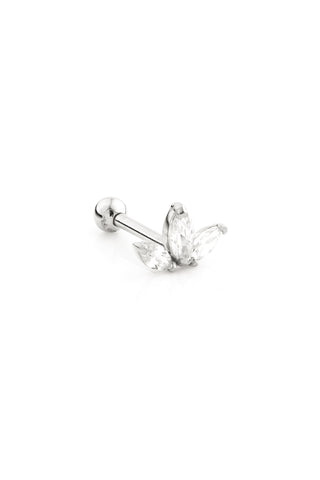 Fleur-de-lis Jewelled 14ct Solid White Gold Barbell Earring