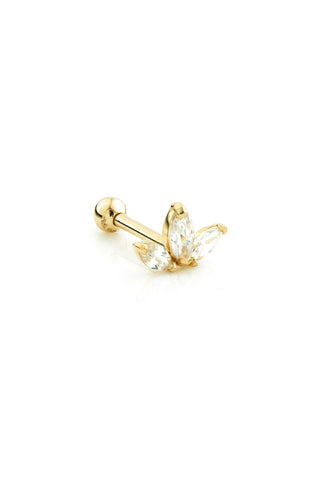Fleur-de-lis Jewelled 14ct Solid Gold Barbell Earring