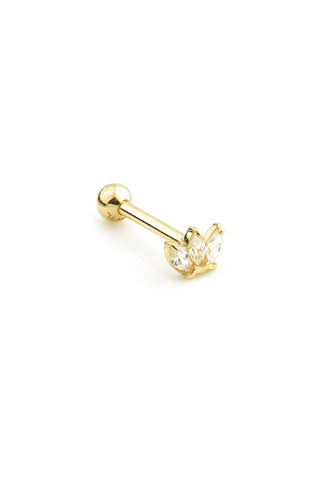 Triple Marquise Gem 9ct Solid Gold Barbell Earring