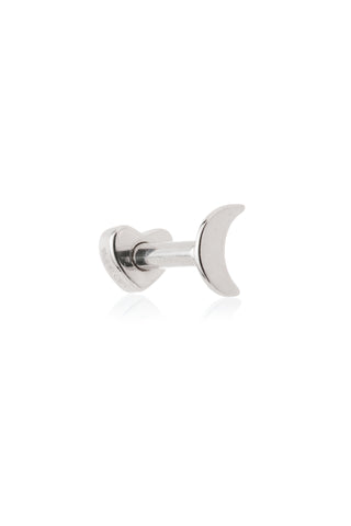 Crescent Moon 9ct Solid White Gold Barbell Earring with Screw on Heart Back