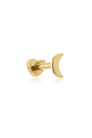 Crescent Moon 14ct Solid Gold Barbell Earring with Screw on Heart Back