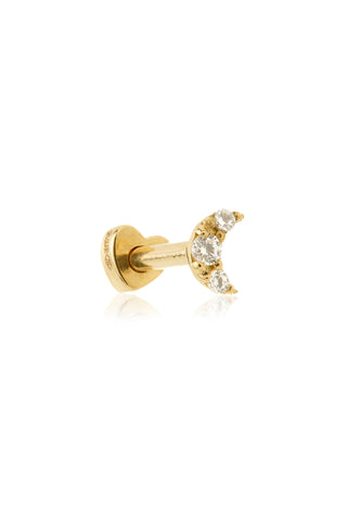 Jewelled Crescent Moon 14ct Solid Gold Barbell Earring with Screw on Heart Back