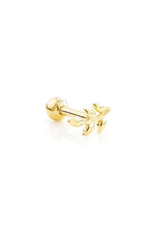 Leaf 9ct Solid Gold Barbell Earring