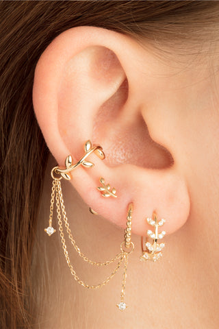Fixed Leaf 9ct Solid Gold Barbell Earring and Screw on Heart Back