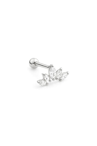 Crescent Marquise Gem 14ct Solid White Gold Barbell Earring