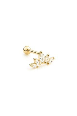 Crescent Marquise Gem 14ct Solid Gold Barbell Earring