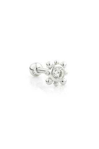 Gem Dot 9ct Solid White Gold Barbell Earring